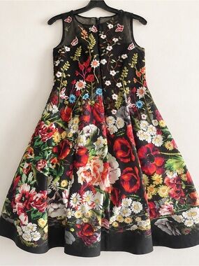 Teri Jon n Size 10 Floral Embroidered Butterfly Illusion Dress